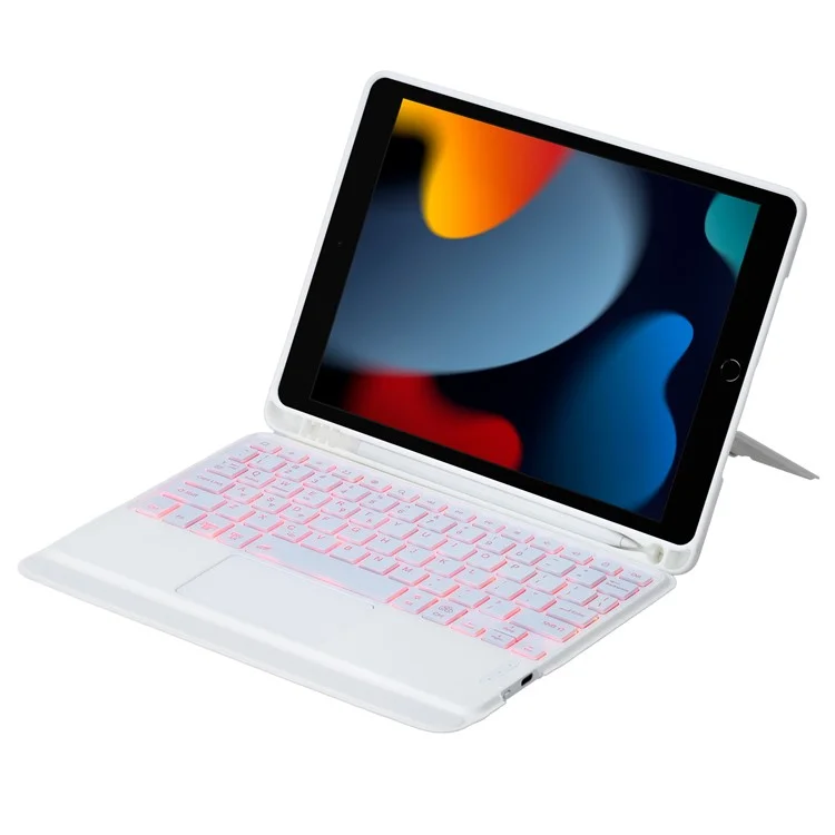 HY-102B Leather Case For iPad 10.2 (2021)/(2020)/(2019)/Air 10.5 inch (2019)/Pro 10.5-inch (2017) Keyboard with Floating Stand - White