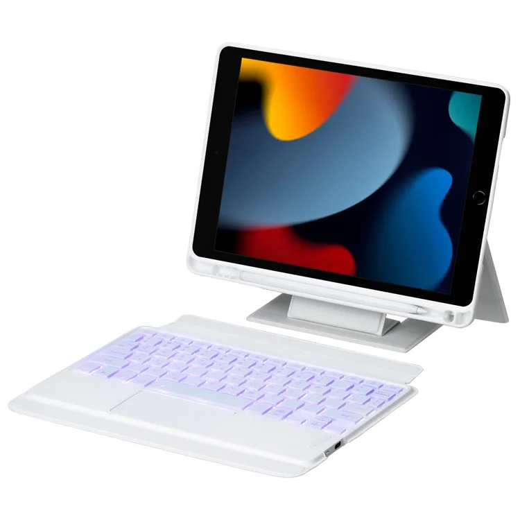 HY-102B Leather Case For iPad 10.2 (2021)/(2020)/(2019)/Air 10.5 inch (2019)/Pro 10.5-inch (2017) Keyboard with Floating Stand - White