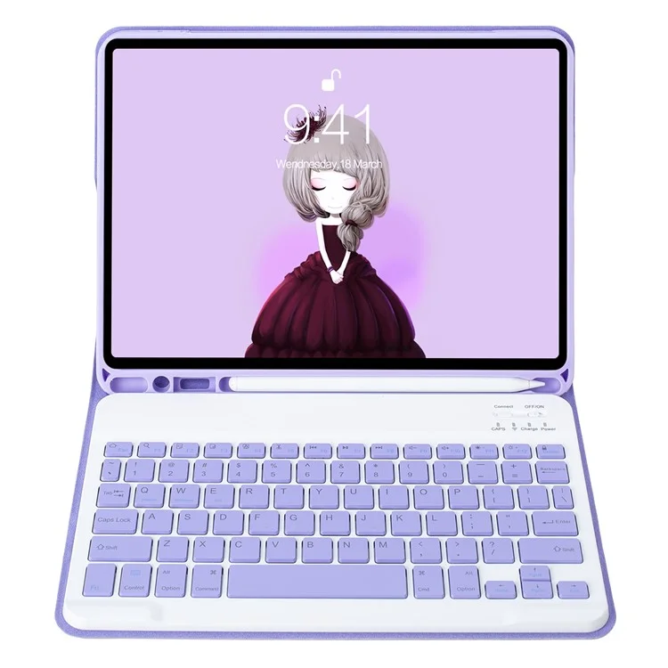 Capa de Tablet A102B para iPad 10.2 (2021) / (2020) / (2019) / Air 10.5 polegadas (2019) / Pro 10.5 polegadas (2017) Estojo de Couro com Teclado e Compartimento para Caneta - Lilás
