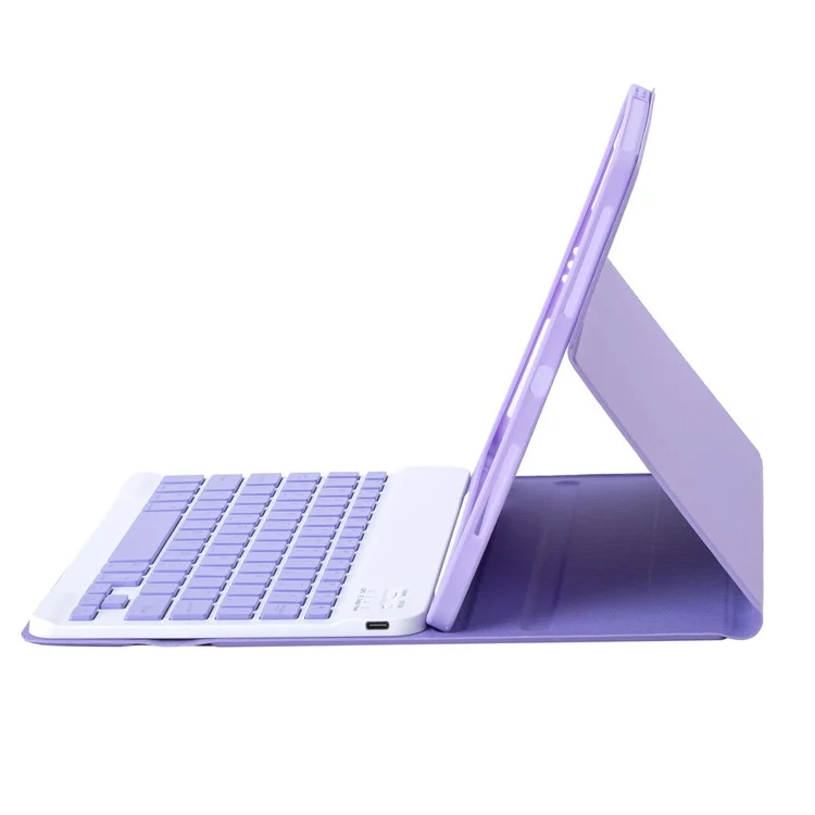 Capa de Tablet A102B para iPad 10.2 (2021) / (2020) / (2019) / Air 10.5 polegadas (2019) / Pro 10.5 polegadas (2017) Estojo de Couro com Teclado e Compartimento para Caneta - Lilás