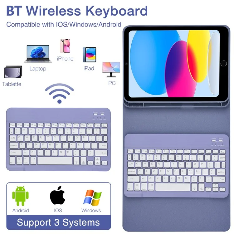 SK-1029D Custodia in pelle con tastiera Bluetooth per iPad 10.2 (2021) / (2020) / (2019) / Air 10.5 pollici (2019) / Pro 10.5 pollici (2017) - Grigio Blu
