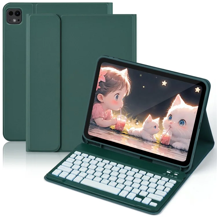 SK-1109D Leather Tablet Case with BT Keyboard For iPad Air 11 (2025)  /  (2024)  /  Pro 11 (2022)  /  (2020)  /  Air (2022)  /  (2020)  /  (2018) - Midnight Green