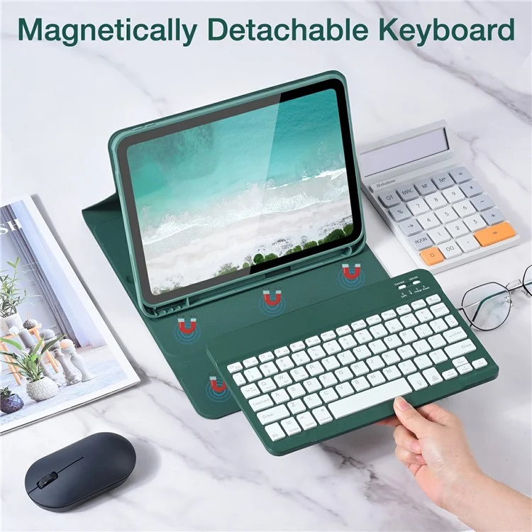 SK-1109D Leather Tablet Case with BT Keyboard For iPad Air 11 (2025)  /  (2024)  /  Pro 11 (2022)  /  (2020)  /  Air (2022)  /  (2020)  /  (2018) - Midnight Green