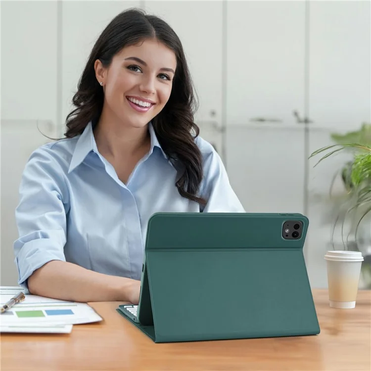 SK-1109D Leather Tablet Case with BT Keyboard For iPad Air 11 (2025)  /  (2024)  /  Pro 11 (2022)  /  (2020)  /  Air (2022)  /  (2020)  /  (2018) - Midnight Green