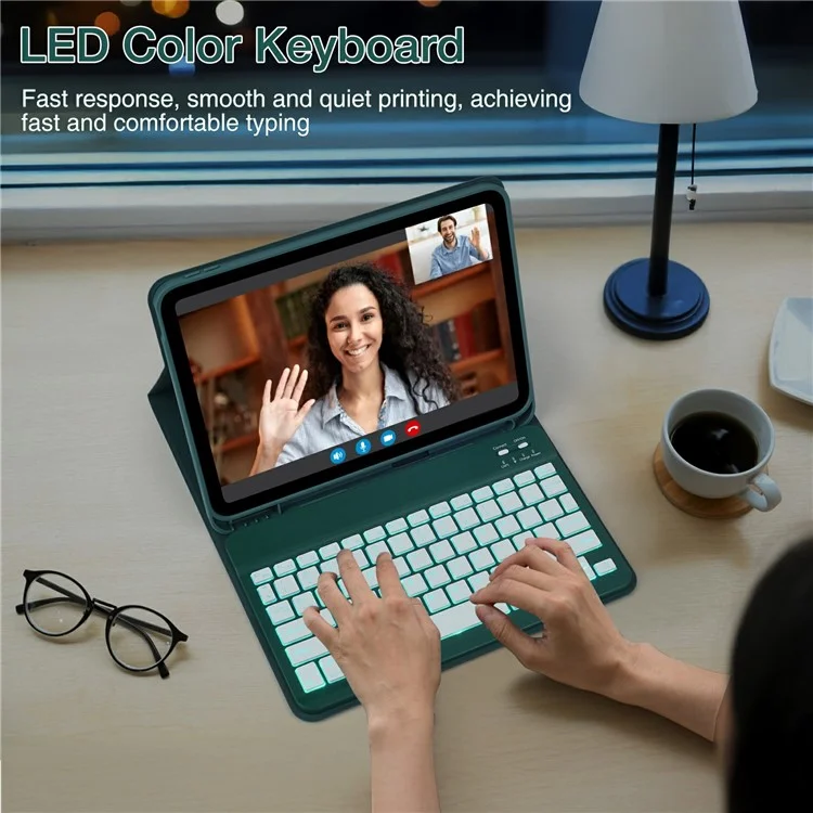 SK-1109D Leather Tablet Case with BT Keyboard For iPad Air 11 (2025)  /  (2024)  /  Pro 11 (2022)  /  (2020)  /  Air (2022)  /  (2020)  /  (2018) - Midnight Green