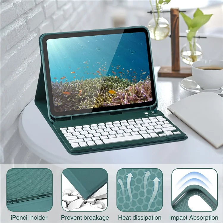 SK-1109D Leather Tablet Case with BT Keyboard For iPad Air 11 (2025)  /  (2024)  /  Pro 11 (2022)  /  (2020)  /  Air (2022)  /  (2020)  /  (2018) - Midnight Green