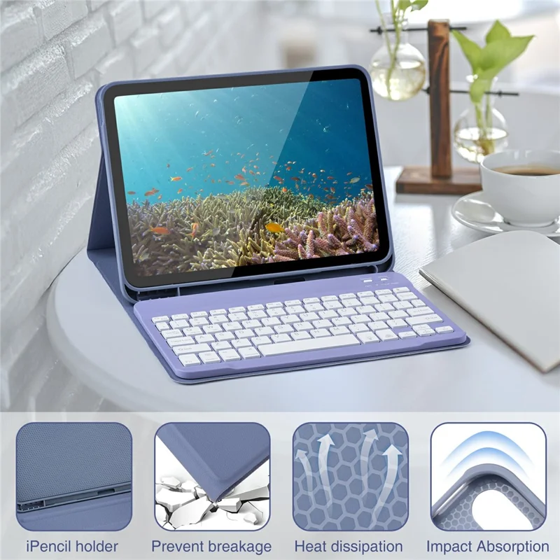 SK-1109A For iPad Pro 11 (2024) Tablet Case Leather Cover with BT Keyboard - Grey Blue