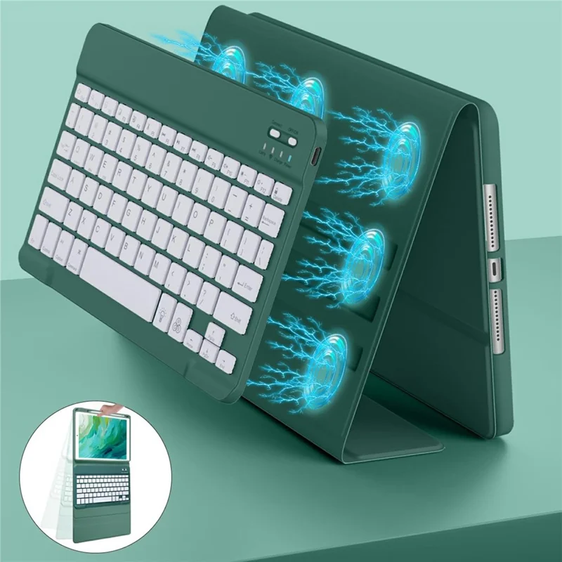 SK-1109A For iPad Pro 11 (2024) Tablet Case Leather Cover with BT Keyboard - Grey Blue