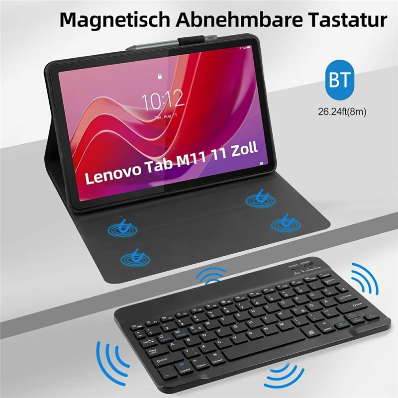 SK-M11 Für Tab M11 (TB330FU / TB330XU) Bluetooth-kompatibler Tastatur-Lederhülle mit Stiftfach - Schwarz