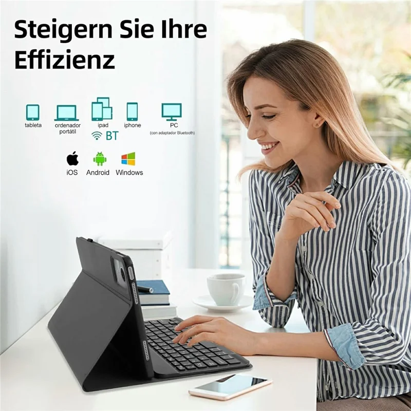 SK-M11 Für Tab M11 (TB330FU / TB330XU) Bluetooth-kompatibler Tastatur-Lederhülle mit Stiftfach - Schwarz