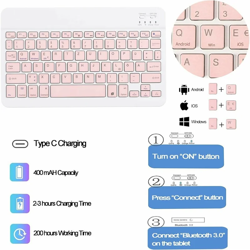 SK-M11 For Lenovo Tab M11 (TB330FU / TB330XU) Bluetooth-Compatible Keyboard Leather Case with Pen Slot - Pink