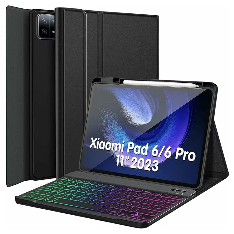 RGB-MI6 / 6pro For Xiaomi Pad 6 Pro / Pad 6 RGB Backlit Bluetooth-Compatible Keyboard Leather Case with Pen Slot