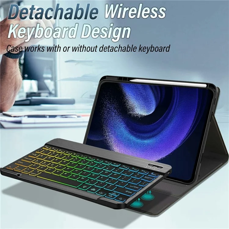 RGB-MI6 / 6pro For Xiaomi Pad 6 Pro / Pad 6 RGB Backlit Bluetooth-Compatible Keyboard Leather Case with Pen Slot