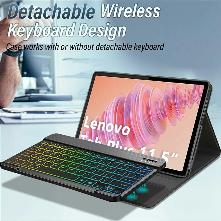 RGB-P11.5 For Lenovo Tab Plus 11.5 Inch 2024 (TB351FU) RGB Backlit Bluetooth-Compatible Keyboard Leather Case with Pen Slot