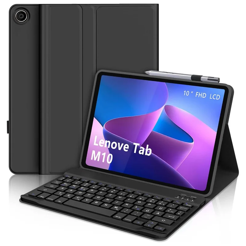 SK-M10 For Lenovo Tab M10 (Gen 3) Leather Tablet Stand Cover + Bluetooth-Compatible Keyboard