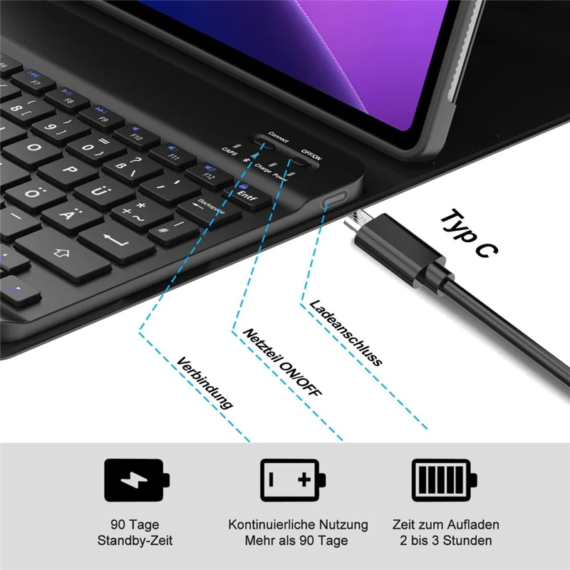SK-M10 For Lenovo Tab M10 (Gen 3) Leather Tablet Stand Cover + Bluetooth-Compatible Keyboard