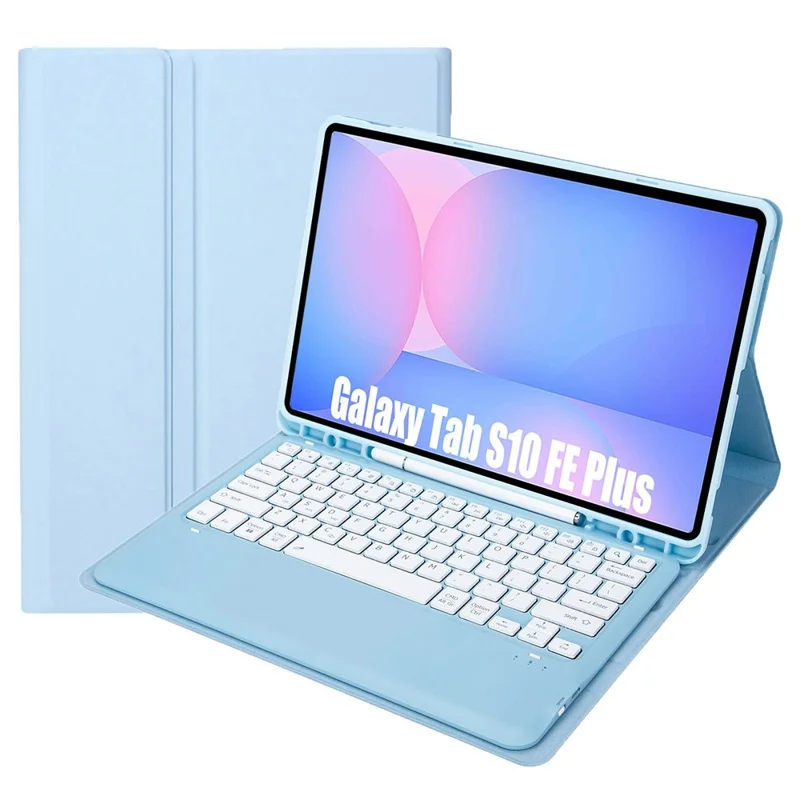 A820B For Samsung Galaxy Tab S10 FE+ X620 / X626B Detachable Bluetooth-compatible Keyboard Case with Pen Slot - Ice Blue