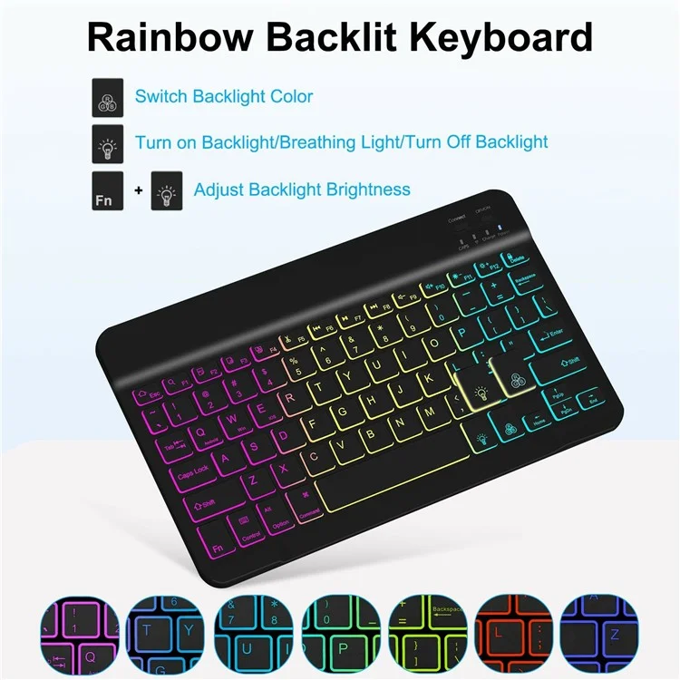 RGB-HD10.1(21 / 23) For Amazon Fire HD 10 Plus (2023) (2021) / Fire HD 10 (2023) (2021) Bluetooth-Compatible Keyboard with Tri Color Backlit