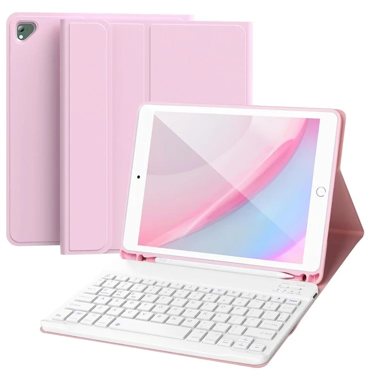 Skin Touch Leather Case for iPad Air 2 / Air (2013) / iPad 9.7-inch (2018) (2017) Bluetooth-Compatible Keyboard Stand Cover - Pink