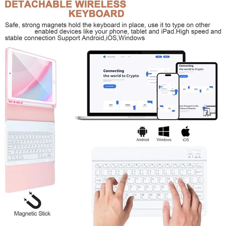 Skin Touch Leather Case for iPad Air 2 / Air (2013) / iPad 9.7-inch (2018) (2017) Bluetooth-Compatible Keyboard Stand Cover - Pink
