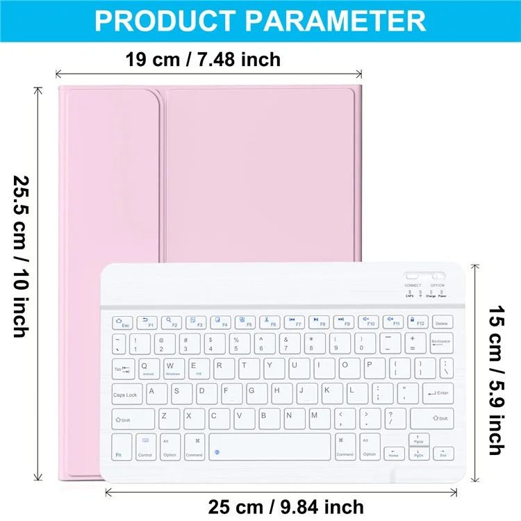 Skin Touch Leather Case for iPad Air 2 / Air (2013) / iPad 9.7-inch (2018) (2017) Bluetooth-Compatible Keyboard Stand Cover - Pink