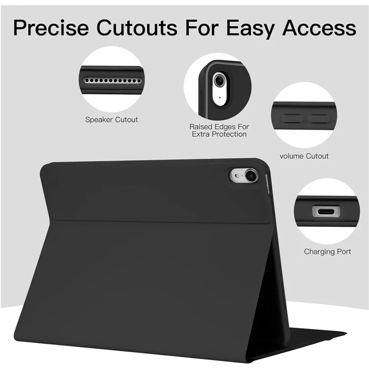 For iPad (2025) / iPad 10.9 (2022) Skin Touch Leather Case Bluetooth-Compatible Keyboard Stand Cover - Black