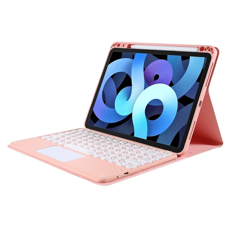 Wireless Touch Bluetooth Keyboard Skin-feel Leather Tablet Stand Case for iPad 10.2 (2021)/(2020)/(2019)/Pro 10.5-inch (2017)/Air 10.5 inch (2019) - Pink