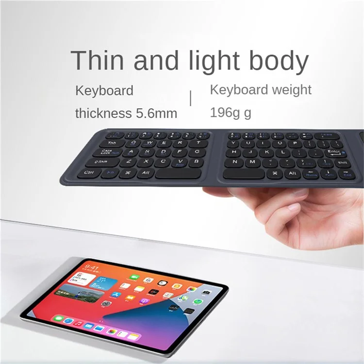 BK19 Mini Bluetooth-Compatible Keyboard Ultra Thin Portable Wireless Tri-Fold Keypad with Touchpad
