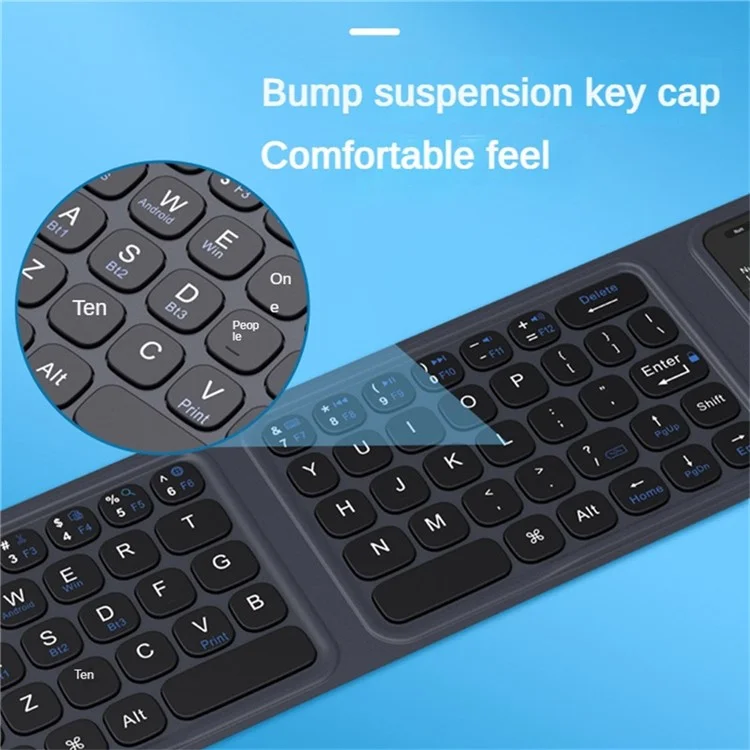 BK19 Mini Bluetooth-Compatible Keyboard Ultra Thin Portable Wireless Tri-Fold Keypad with Touchpad