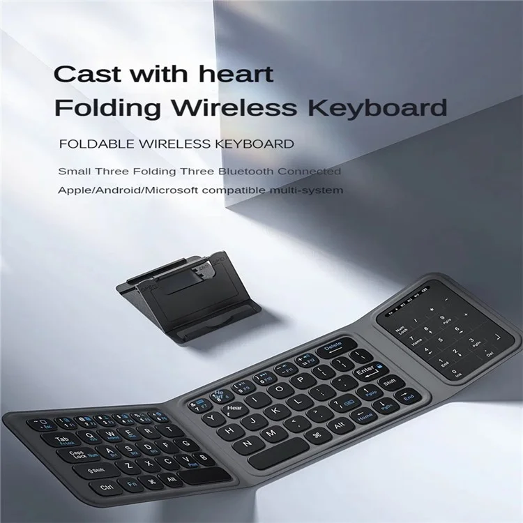 BK19 Mini Bluetooth-Compatible Keyboard Ultra Thin Portable Wireless Tri-Fold Keypad with Touchpad