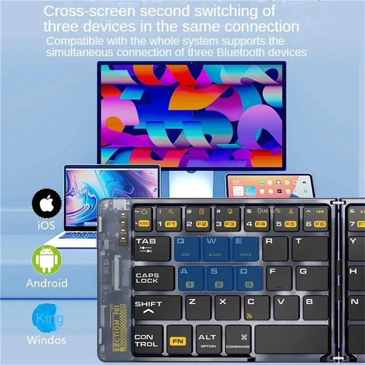 F69 Portable Bluetooth-Compatible Keyboard Transparent Design Two-Fold Keypad for Android / Windows / Ios