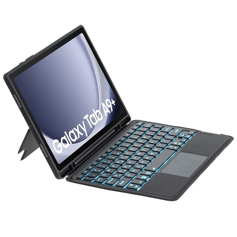 TA09B-AS для Samsung Galaxy Tab A9+ Клавиатура с подсветкой и сенсорной панелью, совместимая с Bluetooth, кожаный чехол