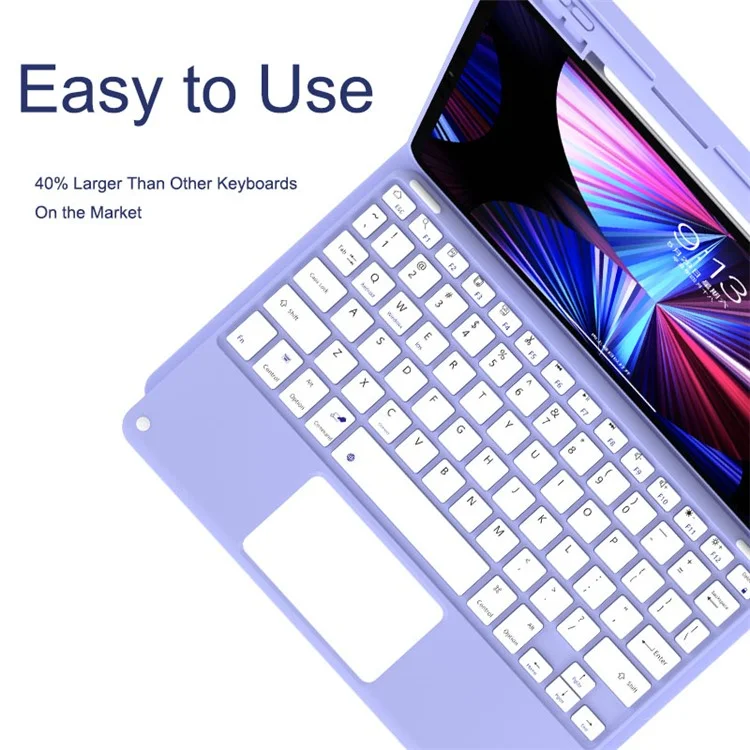 For iPad Pro 11 (2022 / 2021 / 2020 / 2018) Skin-feel Leather Tablet Case Detachable Wireless Touch Control Bluetooth Keyboard Protective Cover with Pencil Holder - Purple