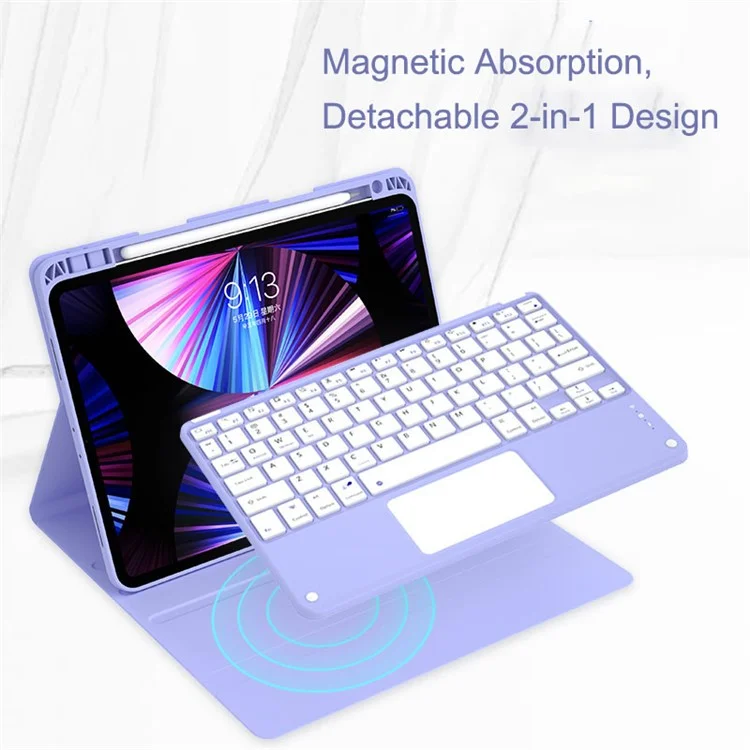 Leather Tablet Case for iPad Pro 11 (2022)/(2021)/(2020)/(2018) Detachable Touchpad Bluetooth-compatible Keyboard Protective Cover - Black