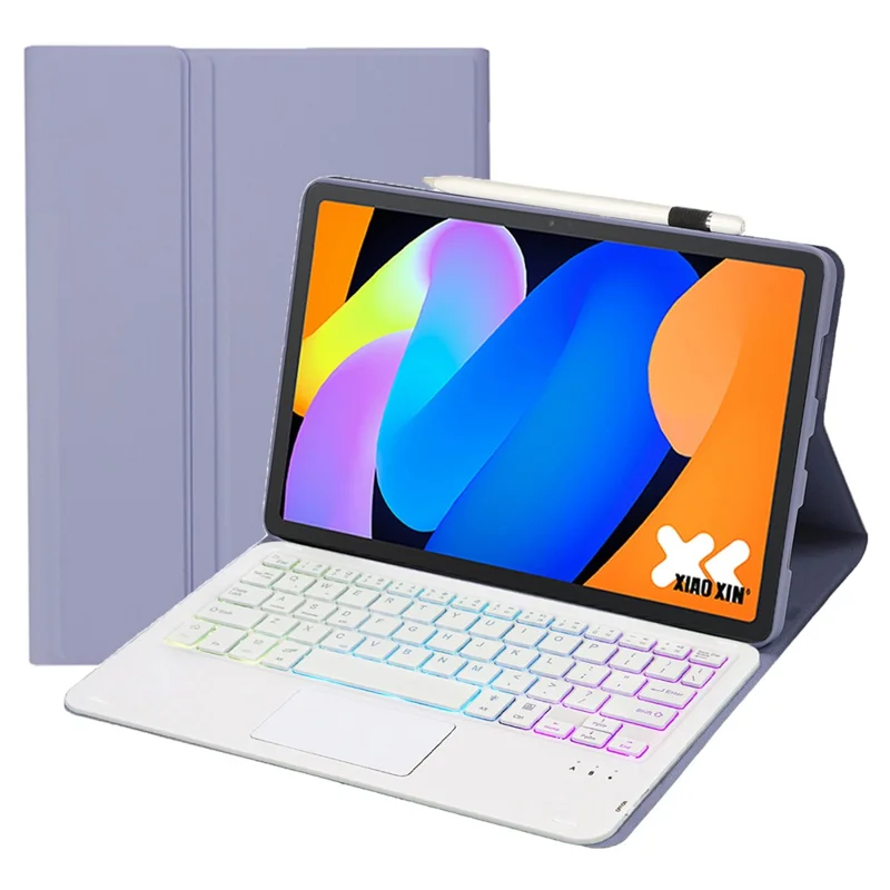 AM31-AS For Lenovo Xiaoxin Pad 11 2025 / Idea Tab Tablet TB336ZU / TB336FU Leather Case Touchpad Backlit Bluetooth-Compatible Keyboard - Purple