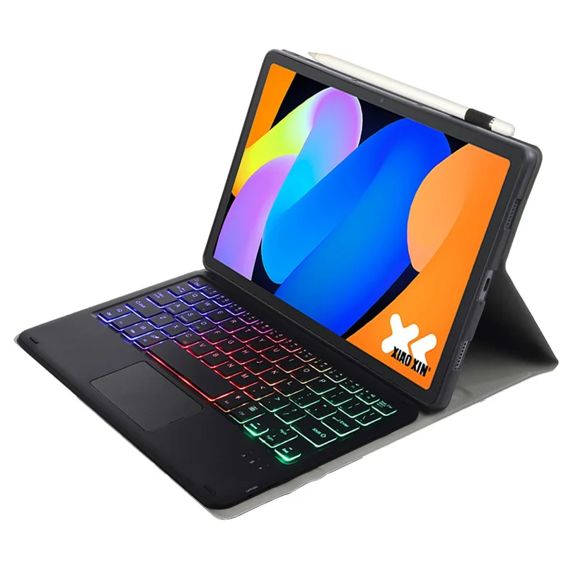 AM31-AS For Lenovo Tab K11 Gen 2 / Idea Tab / Xiaoxin Pad 11 2025 Leather Case Touchpad Backlit Bluetooth-Compatible Keyboard - Black