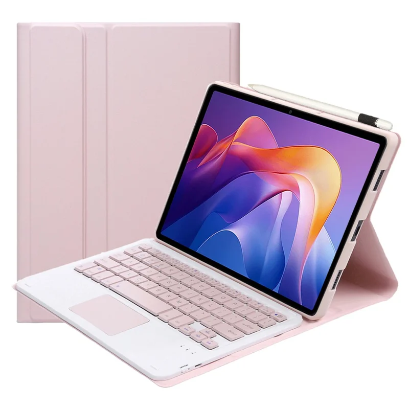 A0N15-A For Xiaomi Redmi Pad 2 Detachable Leather Case Ultra Thin Bluetooth-Compatible Keyboard with Touchpad - Pink