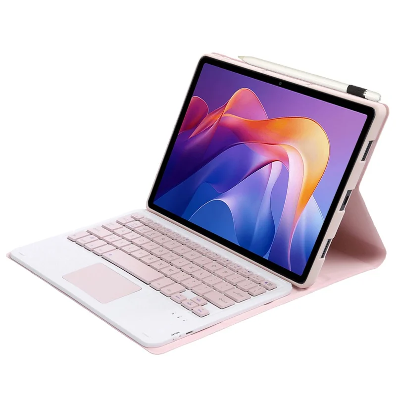 A0N15-A For Xiaomi Redmi Pad 2 Detachable Leather Case Ultra Thin Bluetooth-Compatible Keyboard with Touchpad - Pink