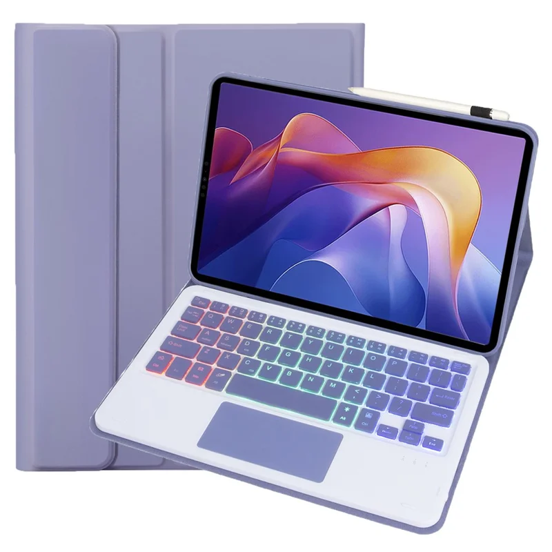 A0N15-AS For Xiaomi Redmi Pad 2 Detachable Leather Case Bluetooth-Compatible Keyboard with Touchpad and Backlit - Purple
