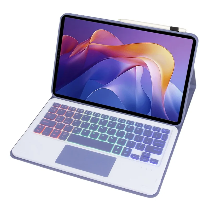 A0N15-AS For Xiaomi Redmi Pad 2 Detachable Leather Case Bluetooth-Compatible Keyboard with Touchpad and Backlit - Purple