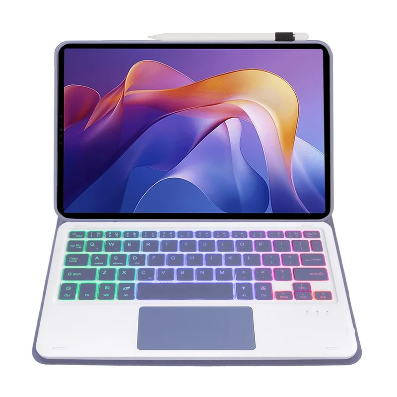 A0N15-AS For Xiaomi Redmi Pad 2 Detachable Leather Case Bluetooth-Compatible Keyboard with Touchpad and Backlit - Purple