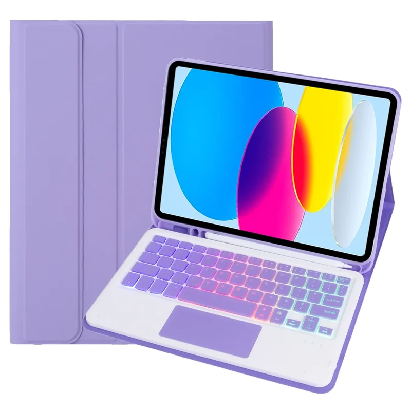 A10B-AS For iPad (2025) / 10.9 (2022) Pen Slot Design Leather Tablet Case + Backlit Bluetooth-Compatible Keyboard with Touchpad - Lilac Purple
