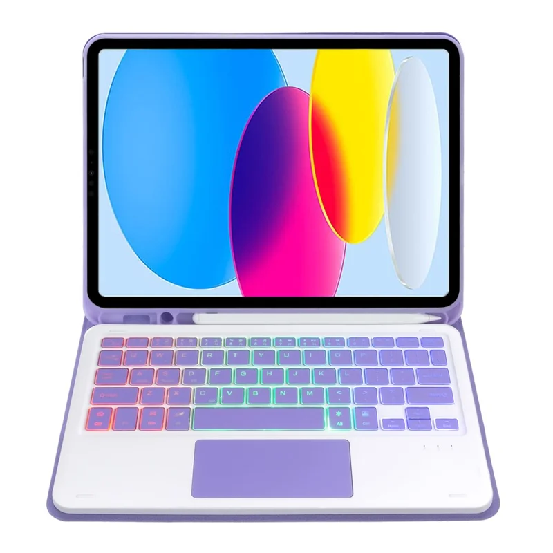 A10B-AS For iPad (2025) / 10.9 (2022) Pen Slot Design Leather Tablet Case + Backlit Bluetooth-Compatible Keyboard with Touchpad - Lilac Purple