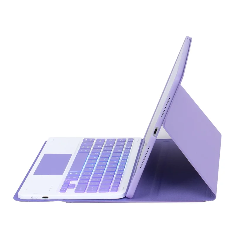 A10B-AS For iPad (2025) / 10.9 (2022) Pen Slot Design Leather Tablet Case + Backlit Bluetooth-Compatible Keyboard with Touchpad - Lilac Purple