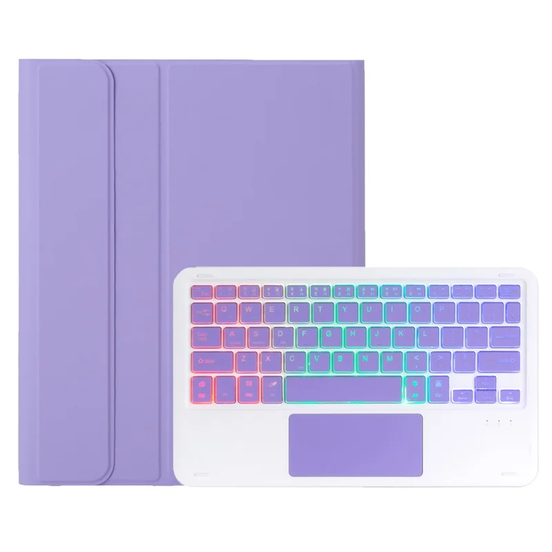 A10B-AS For iPad (2025) / 10.9 (2022) Pen Slot Design Leather Tablet Case + Backlit Bluetooth-Compatible Keyboard with Touchpad - Lilac Purple