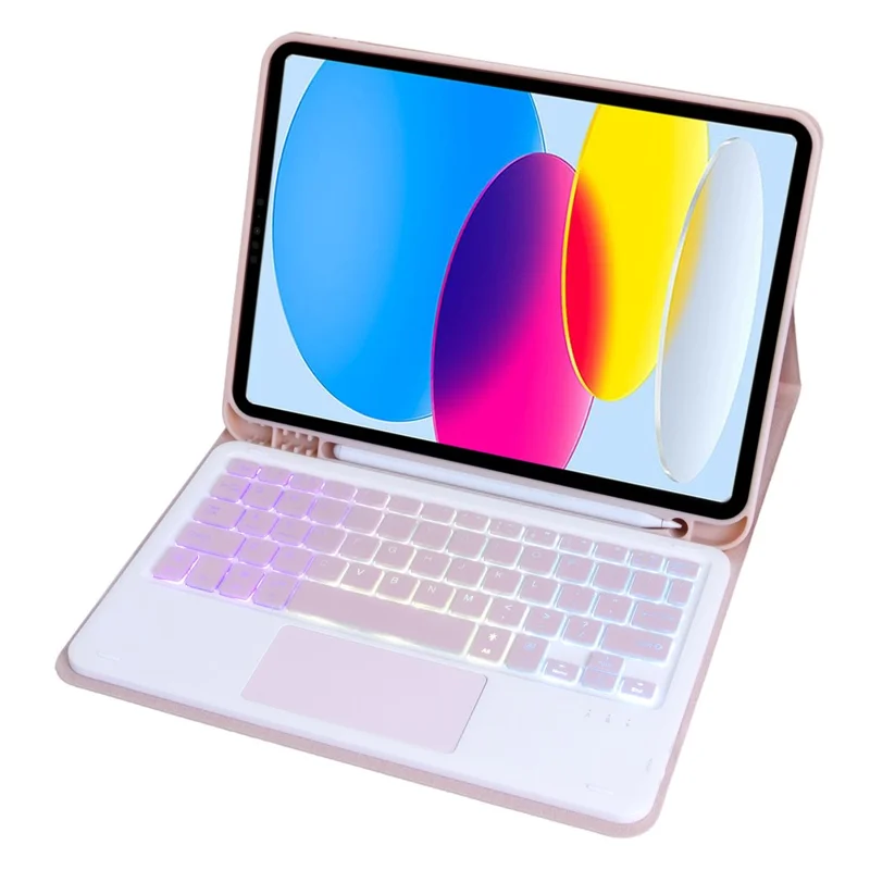 A10B-AS For iPad (2025) / 10.9 (2022) Pen Slot Design Leather Tablet Case + Backlit Bluetooth-Compatible Keyboard with Touchpad - Pink