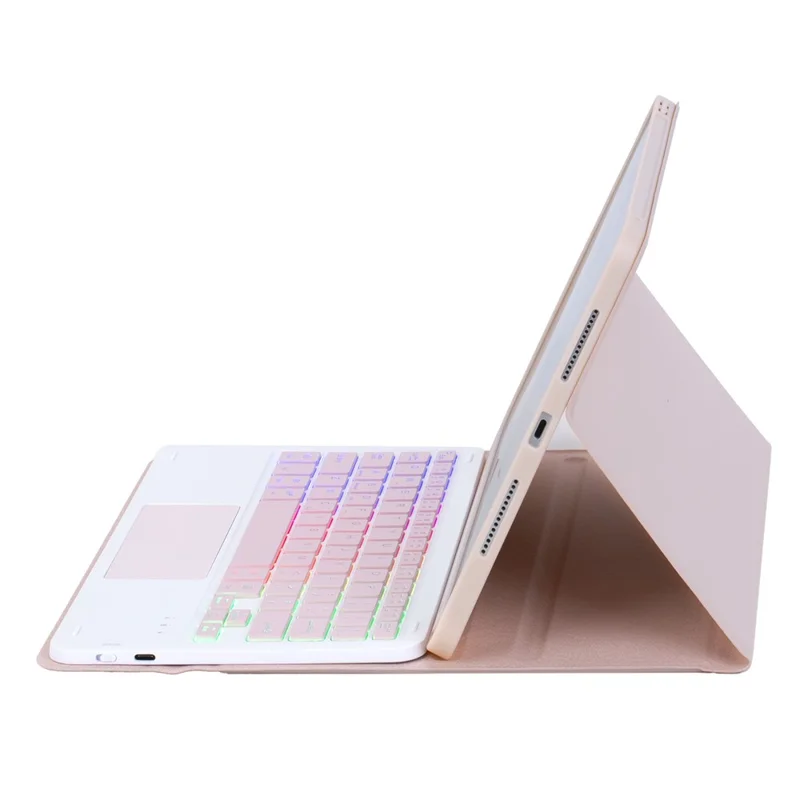 A10B-AS For iPad (2025) / 10.9 (2022) Pen Slot Design Leather Tablet Case + Backlit Bluetooth-Compatible Keyboard with Touchpad - Pink