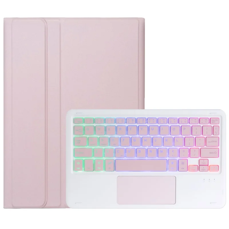 A10B-AS For iPad (2025) / 10.9 (2022) Pen Slot Design Leather Tablet Case + Backlit Bluetooth-Compatible Keyboard with Touchpad - Pink