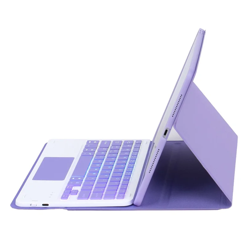 A07B-AS Beleuchtete Tastatur für iPad 9,7 Zoll (2018) / (2017) / Pro 9,7 Zoll (2016) / Air 2 / Air (2013) Hülle + Tastatur mit Touchpad - Lila Violett