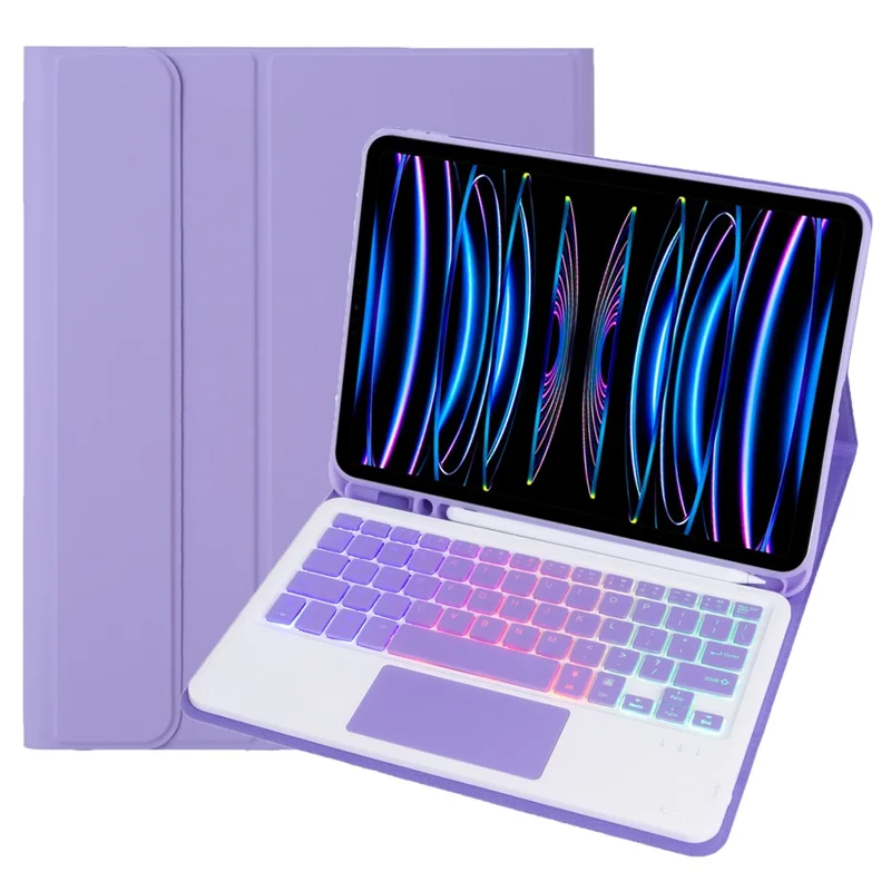 A11B-AS Backlit Keyboard For iPad Pro 11 (2022) / (2021) / (2020) / (2018) / Air (2022) / (2020) , Leather Tablet Case + Keyboard with Touchpad - Lilac Purple